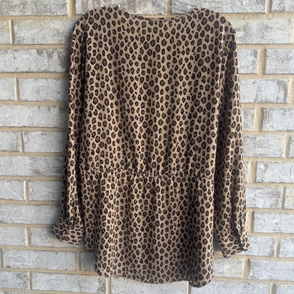 Ann Taylor Long Sleeve 1/2 Button Tie Waist Animal Print Blouse Women's Size S - Picture 2 of 8